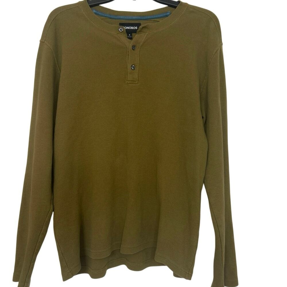 Bonobos Green Waffle Knit Henley Shirt M Cotton Long Sleeve Thermal Casual